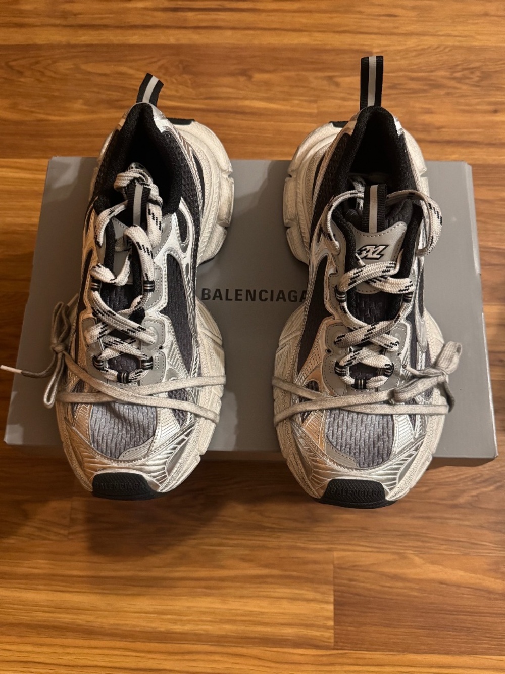 Balenciaga 3XL Mesh Rubber Sneakers Silver Black Size 44 EU / US 11 w/ Box